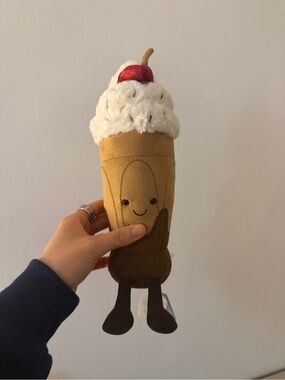 Jellycat Brown and Cream Coffee Cup Plush with Red Cherry